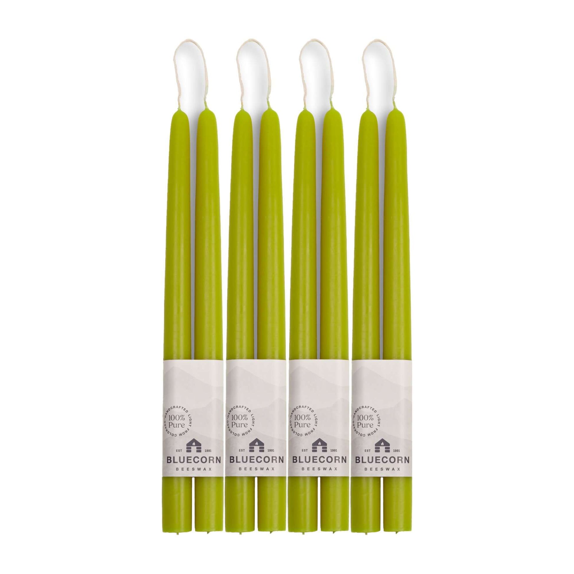Set of green 12-inch beeswax taper candles 
