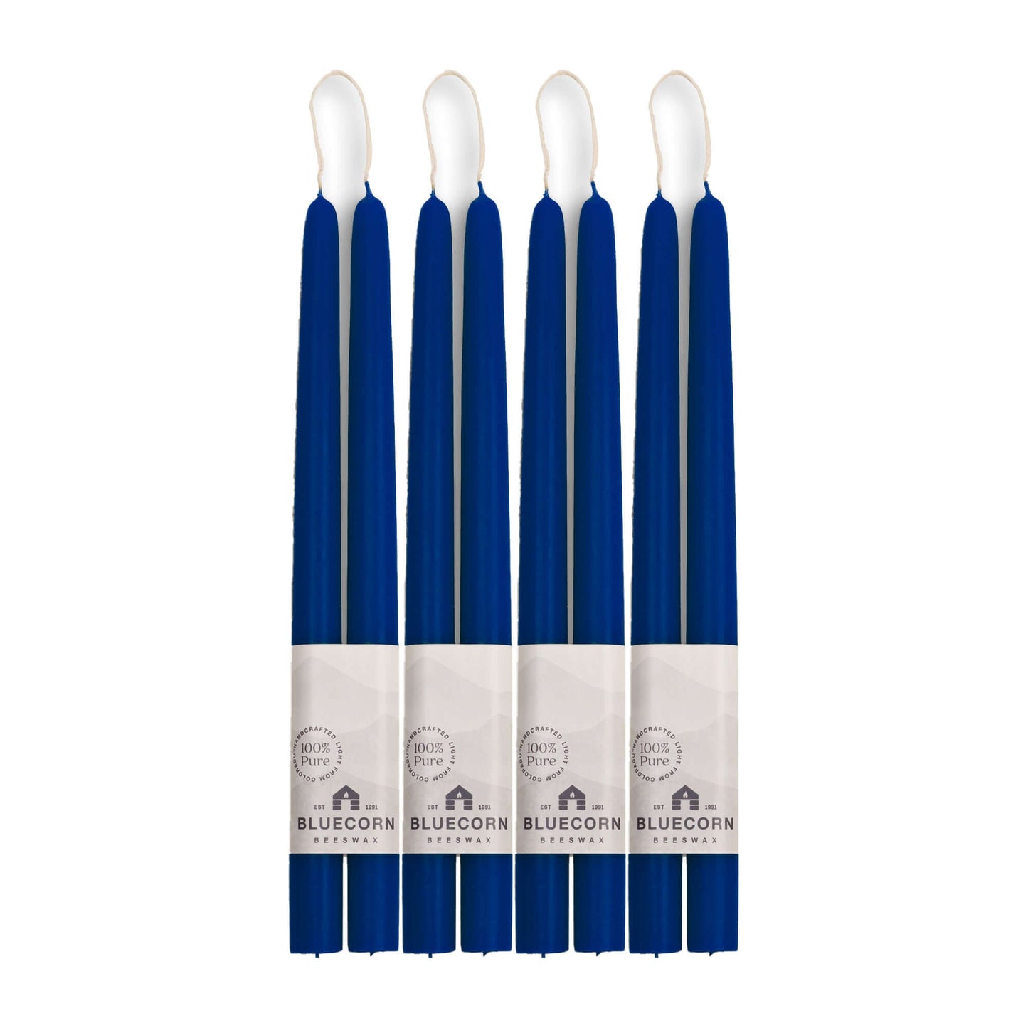 Set of 12-inch blue beeswax taper candles with white wicks