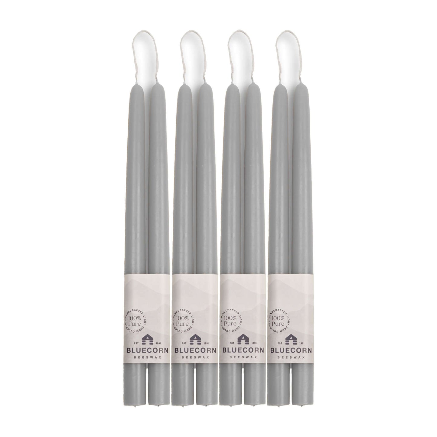 Set of five gray 12-inch beeswax taper candles