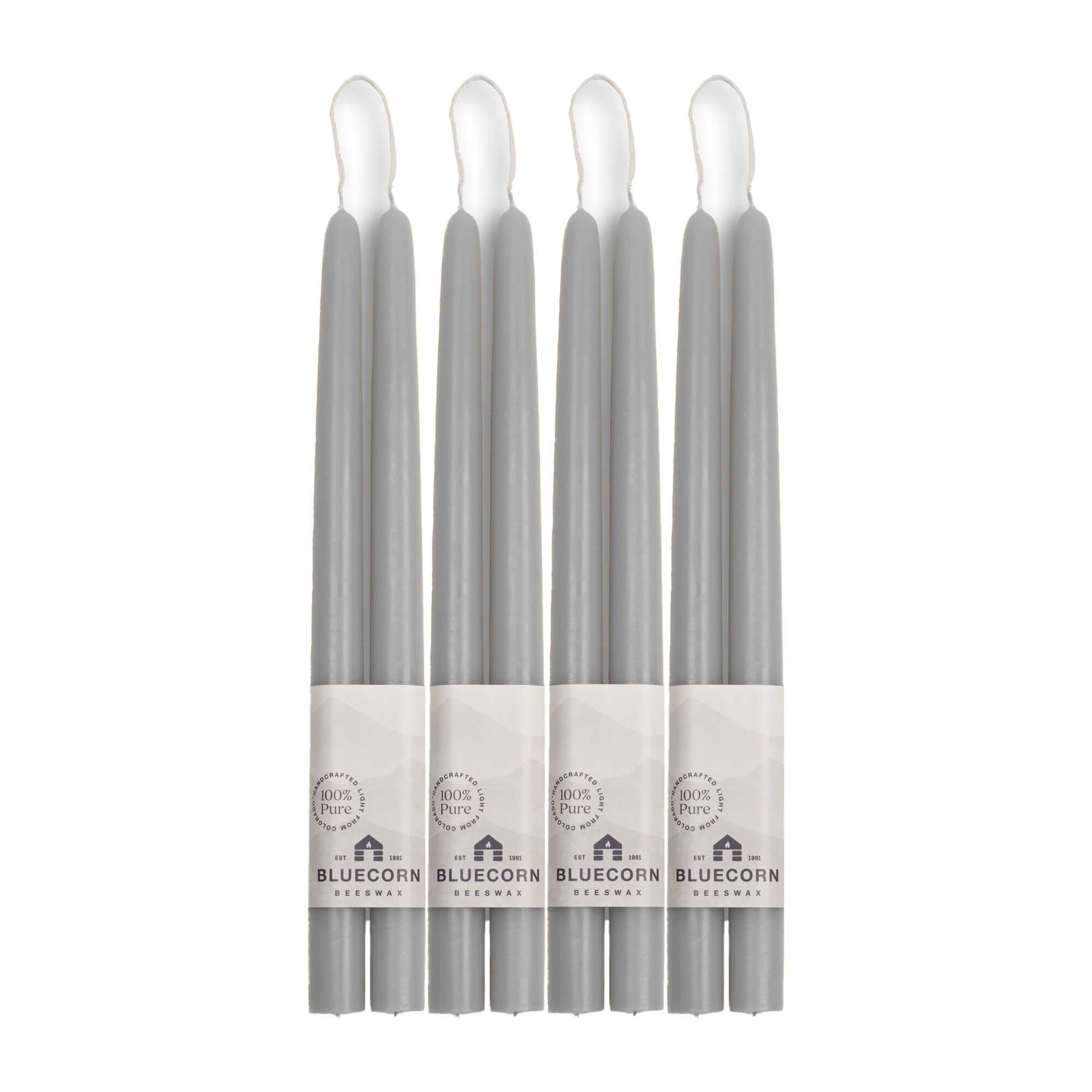 Set of five gray 12-inch beeswax taper candles