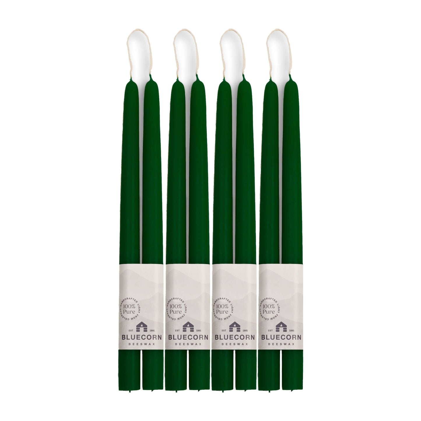 Moss green 12-inch beeswax taper candles with white wicks