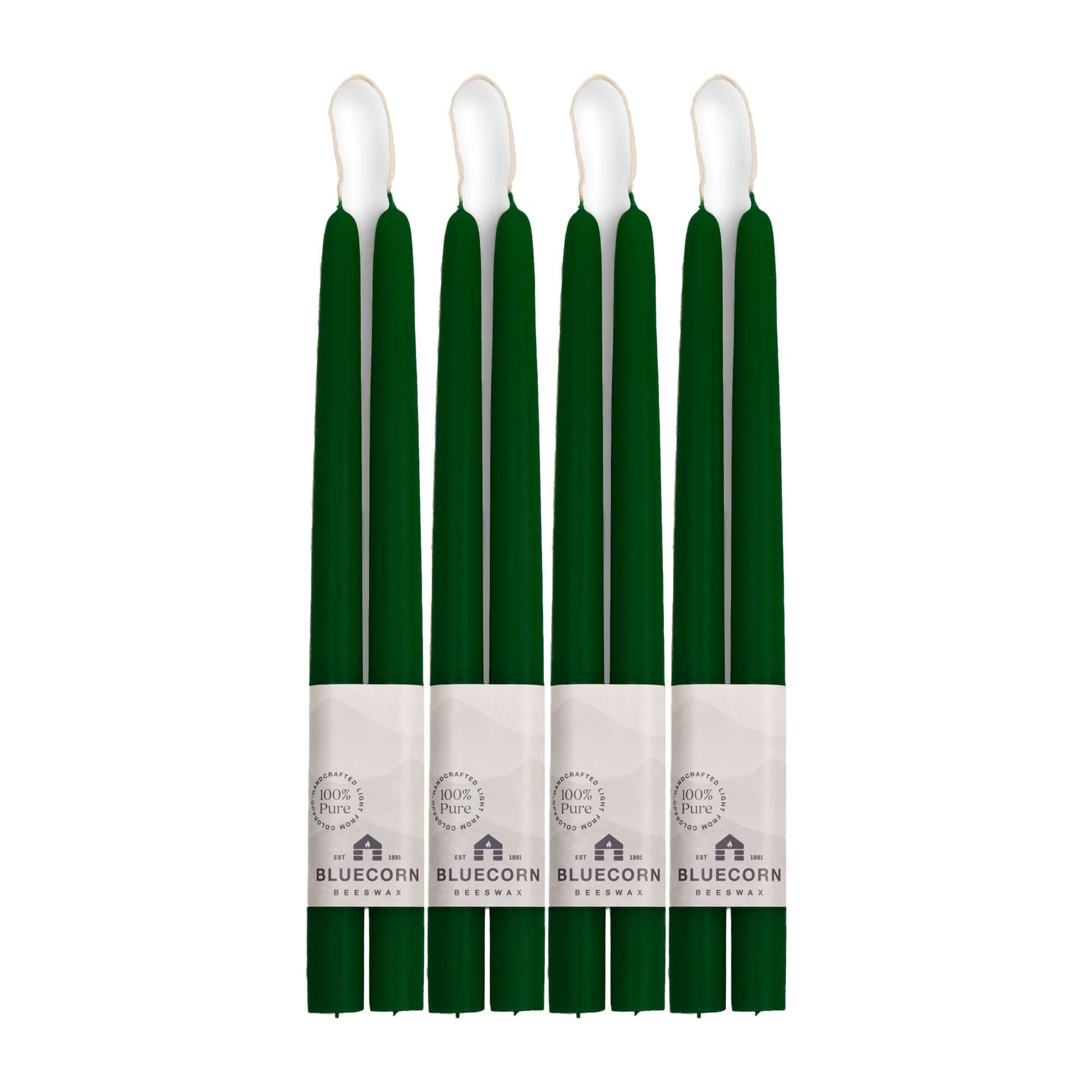 Moss green 12-inch beeswax taper candles with white wicks