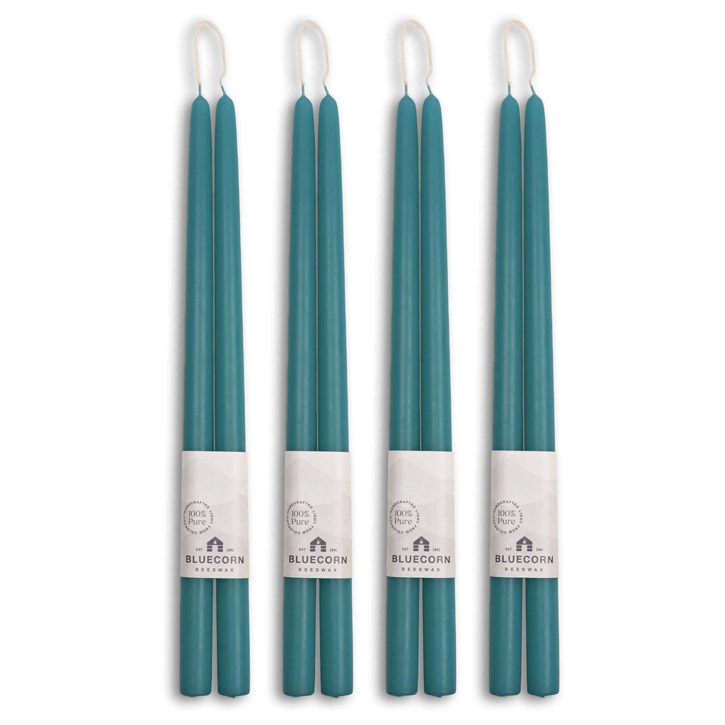 16-inch teal beeswax taper candle set