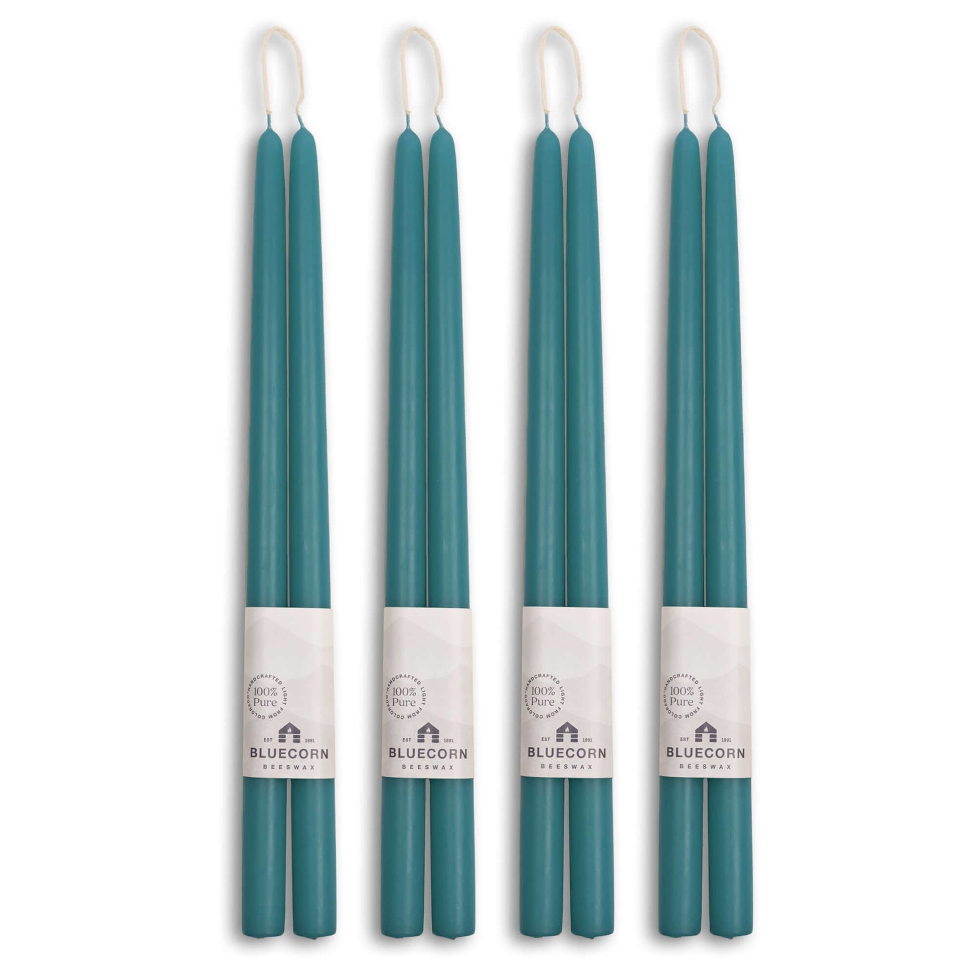 16-inch teal beeswax taper candle set