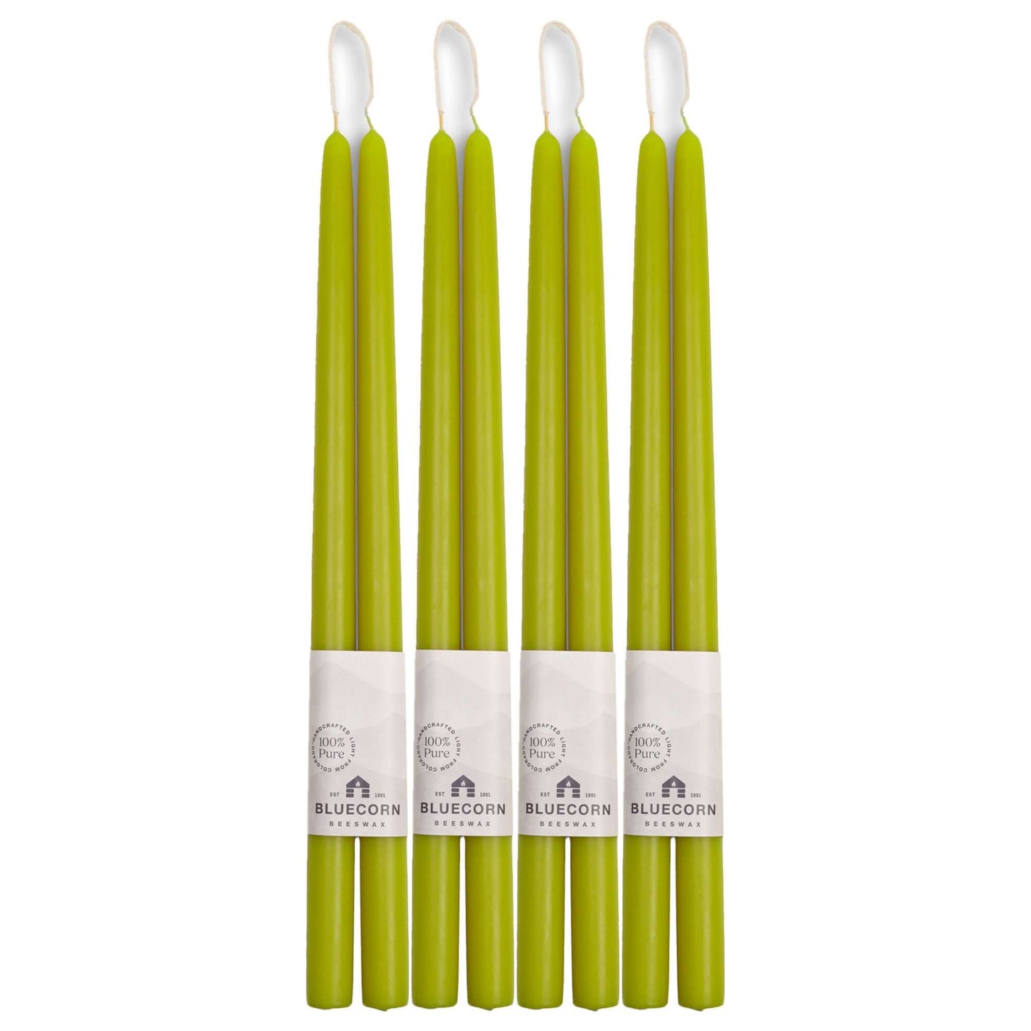 Set of green 16-inch beeswax taper candles 