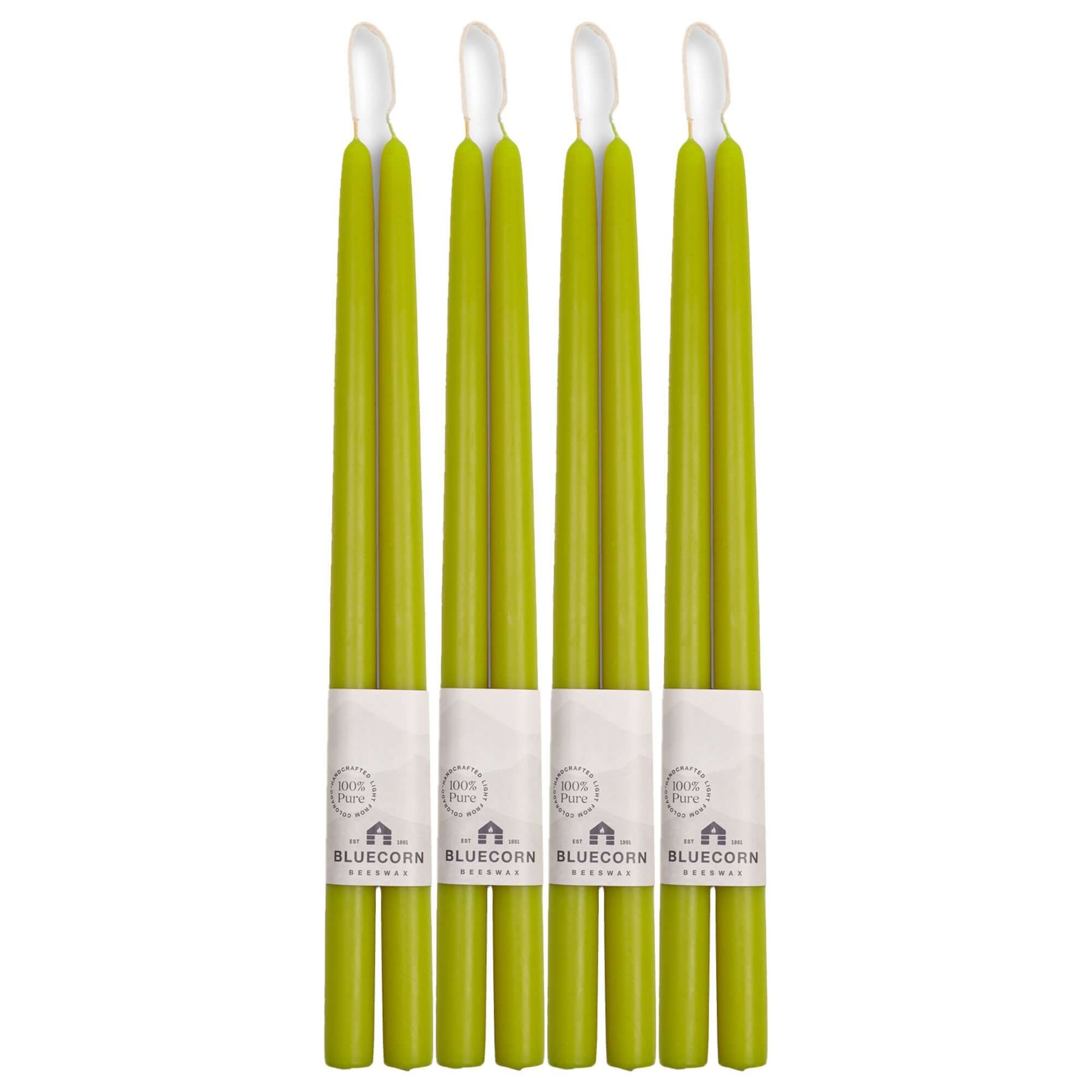Set of green 16-inch beeswax taper candles 