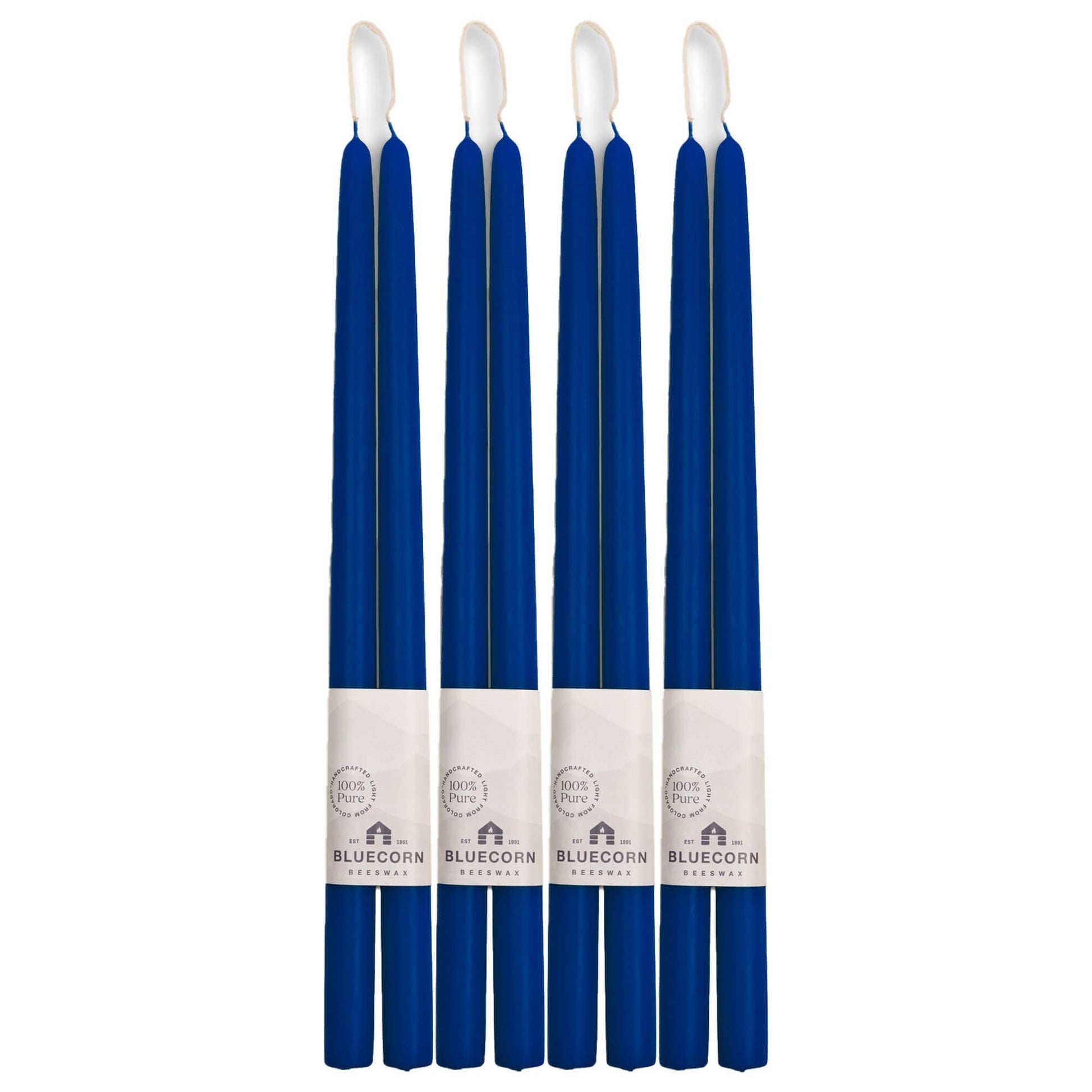 Set of blue 16-inch blue beeswax taper candles 