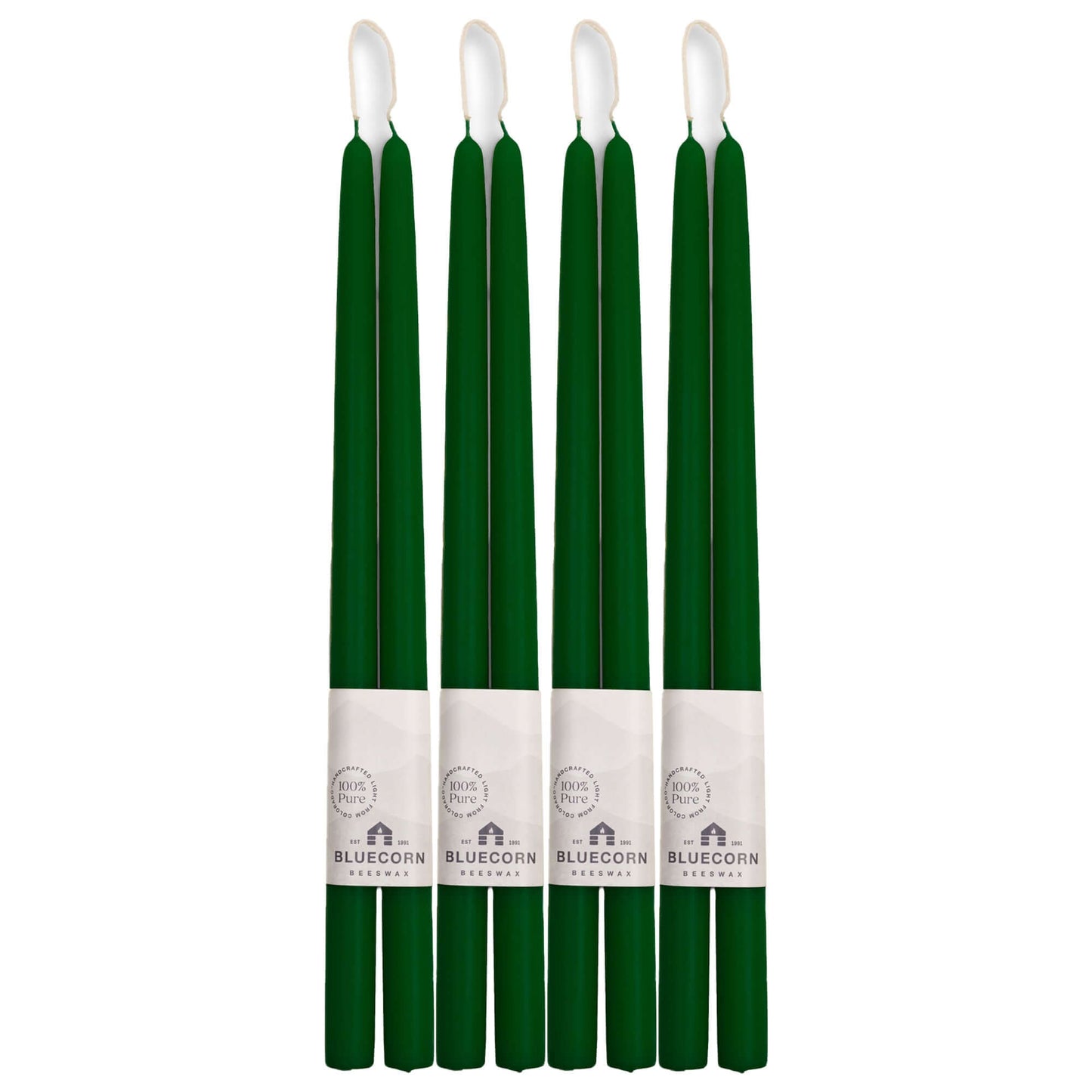 Moss green, 16-inch  beeswax taper candles with white wicks