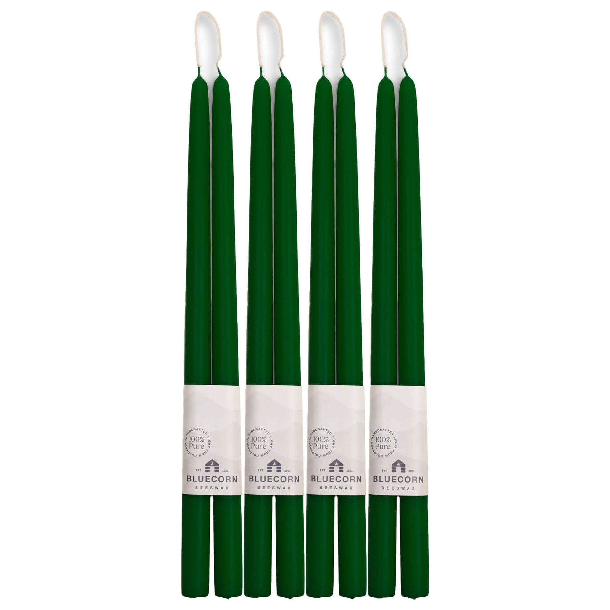 Moss green, 16-inch  beeswax taper candles with white wicks