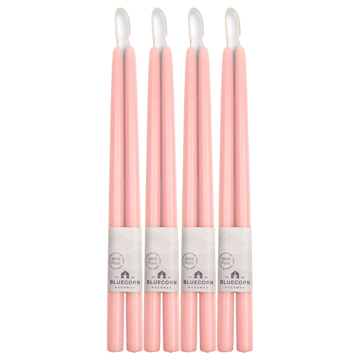 Set of five pink 16-inch beeswax taper candles