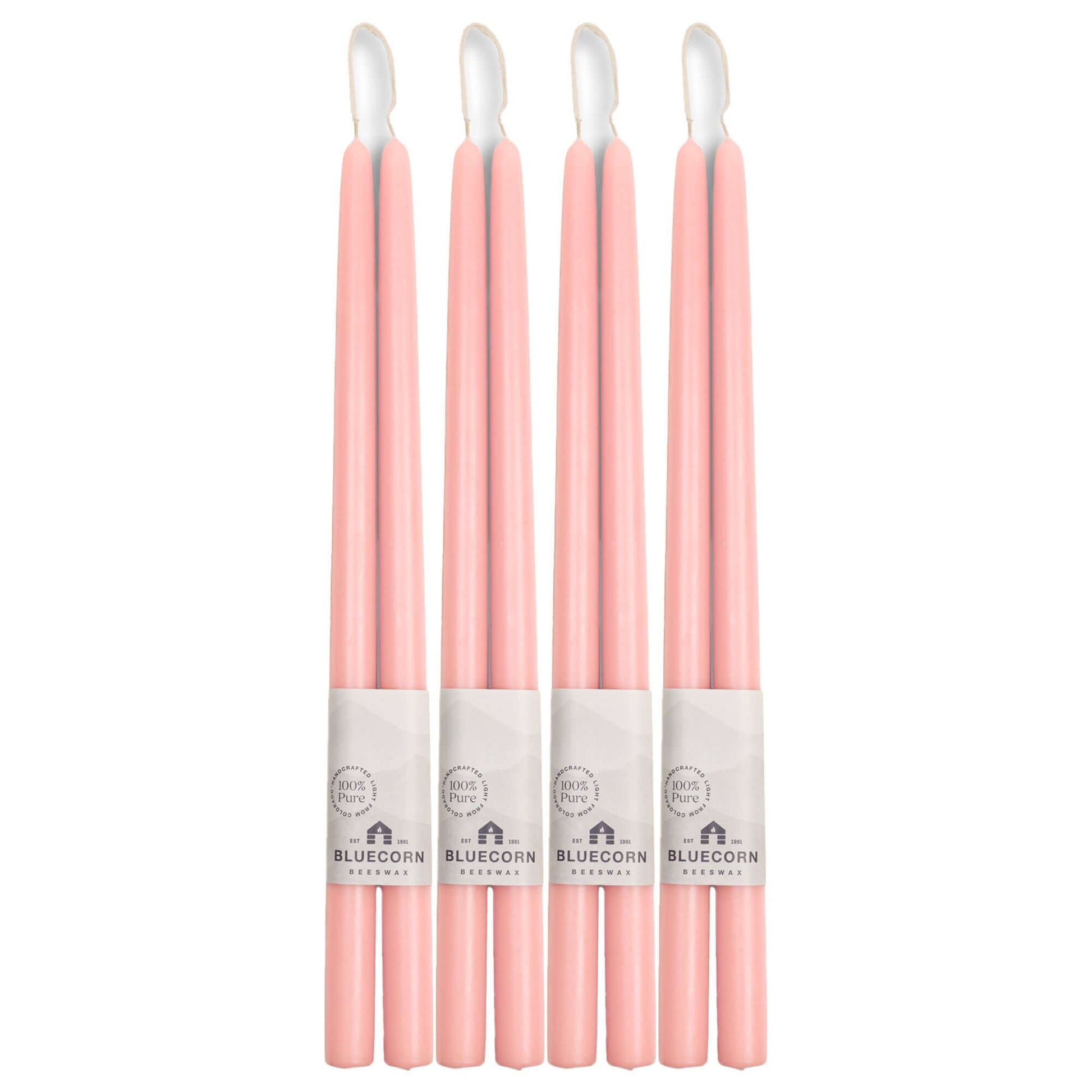 Set of five pink 16-inch beeswax taper candles