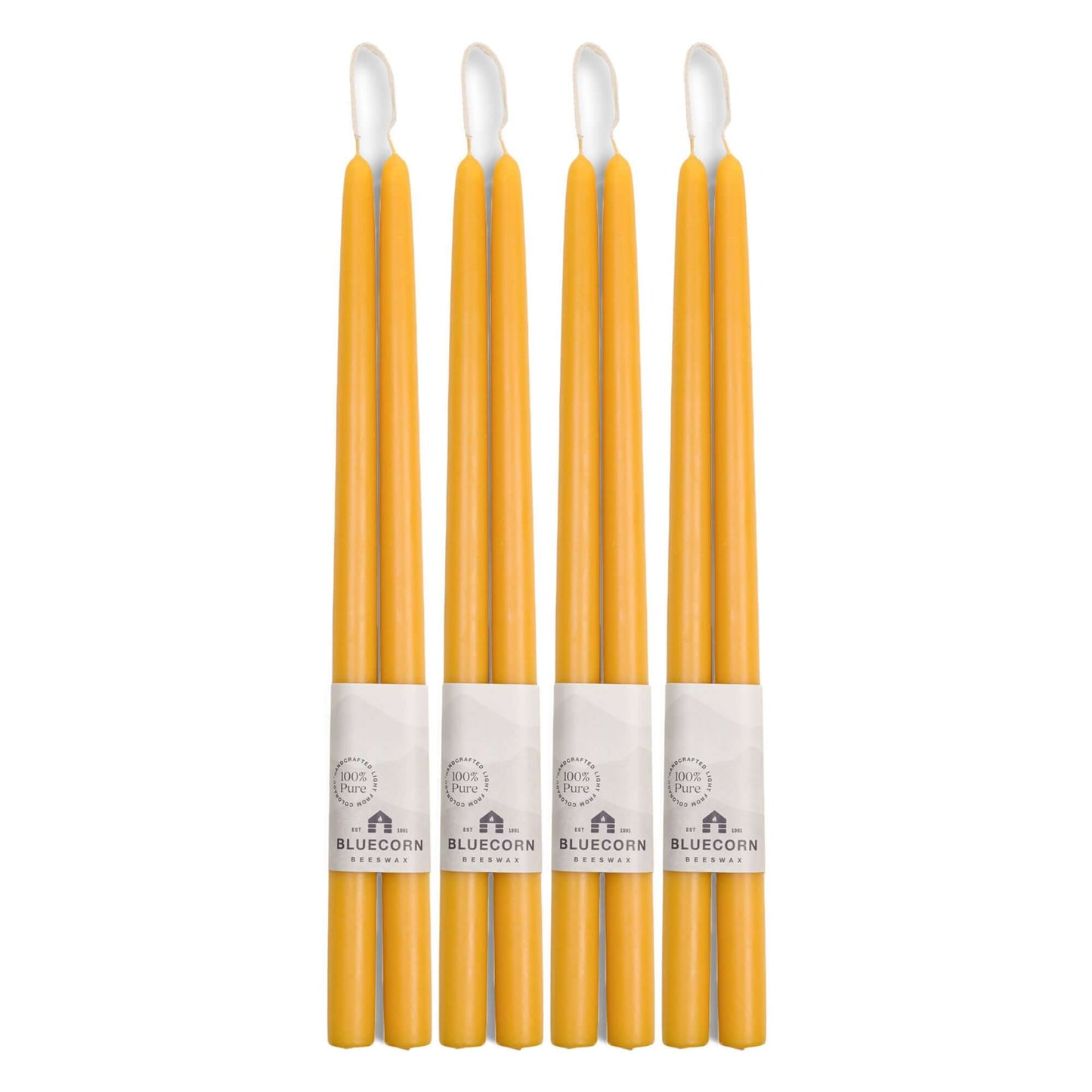 Four 16-inch raw beeswax taper candle sets