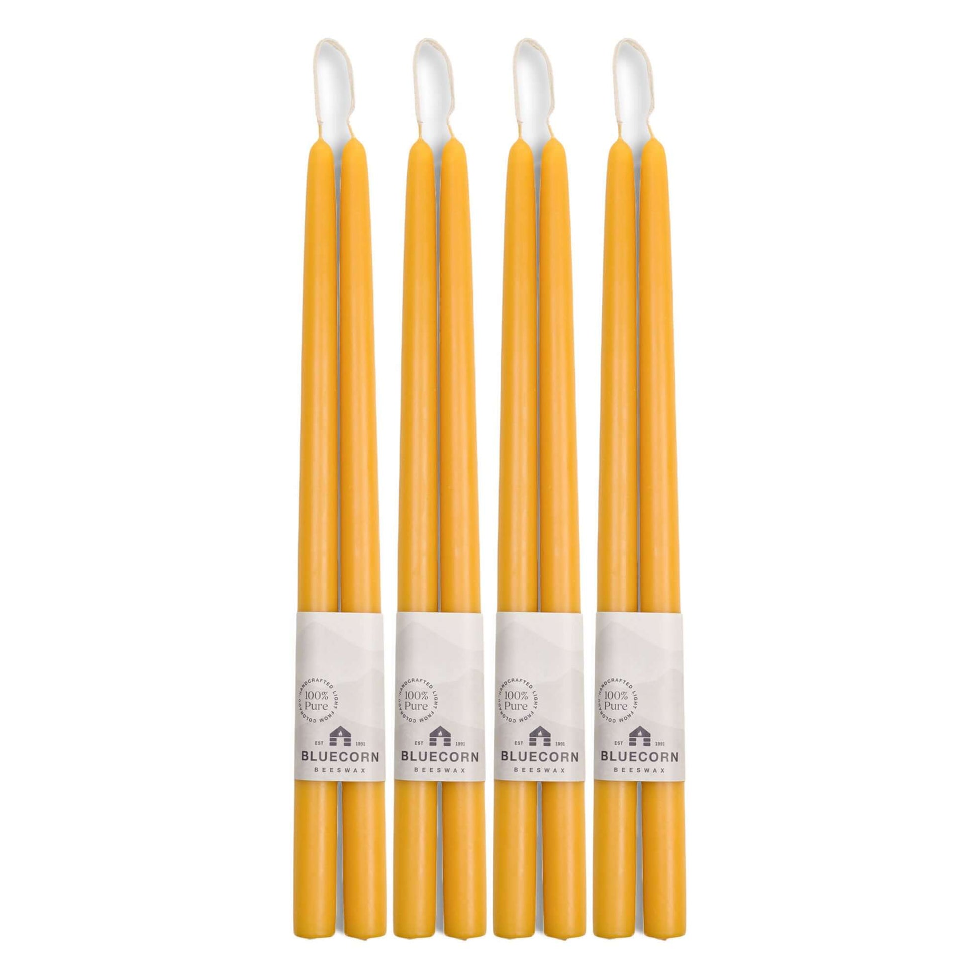 Four 16-inch raw beeswax taper candle sets