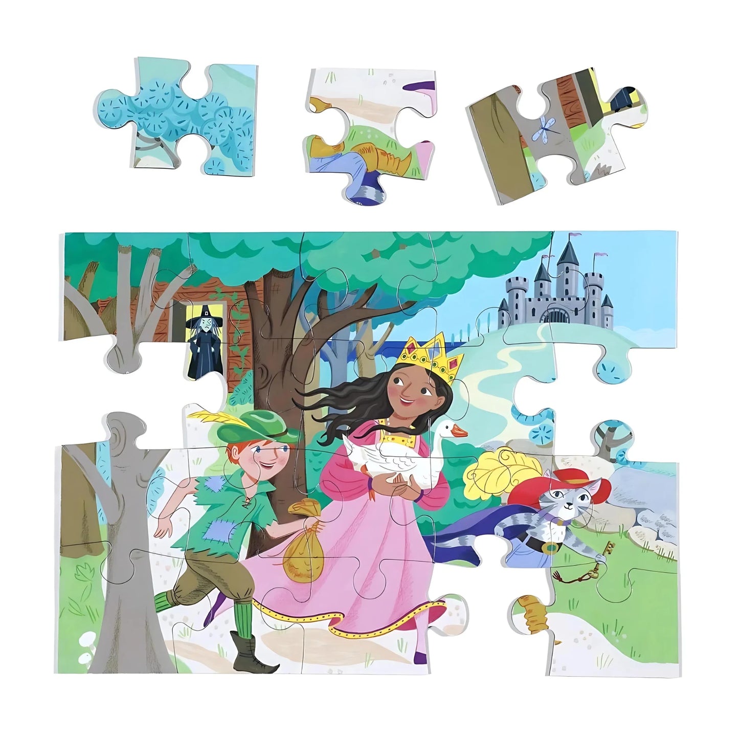 20-piece puzzle with fairytale characters and castle and puzzle pieces