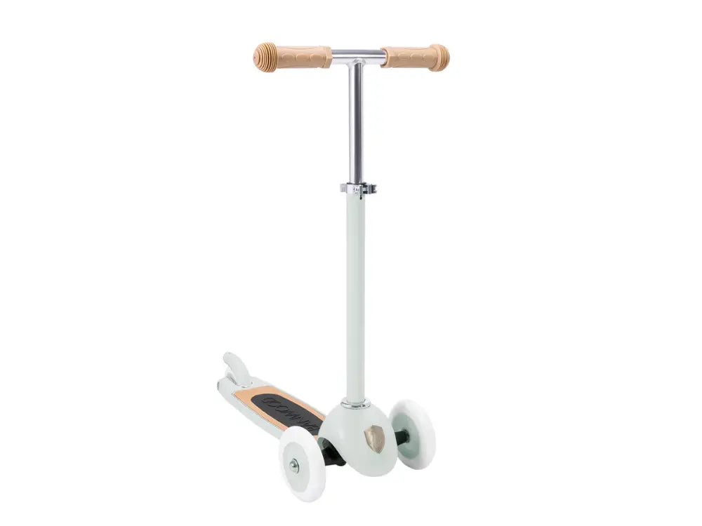 Children's scooter with wooden handlebar on a white background