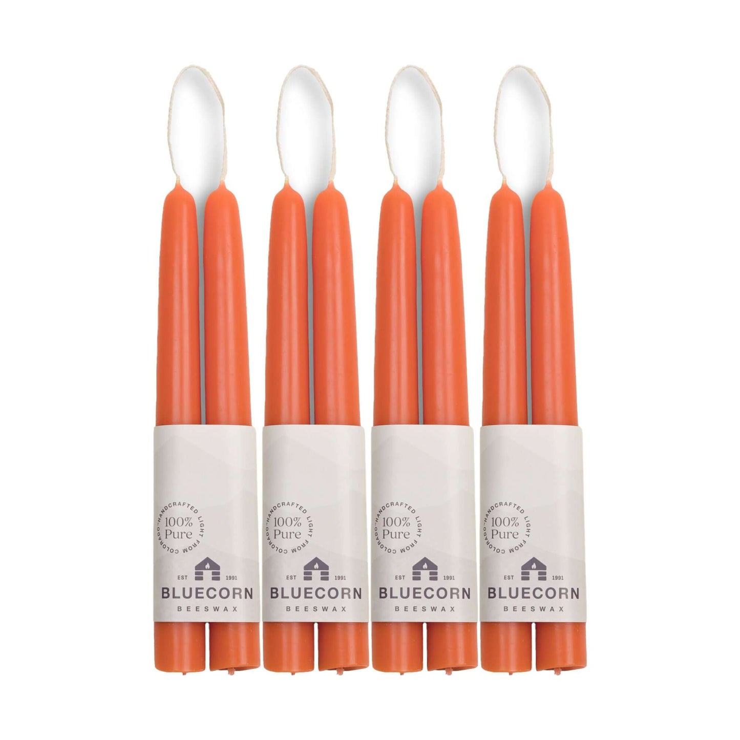 Set of five 8-inch apricot beeswax taper candles 