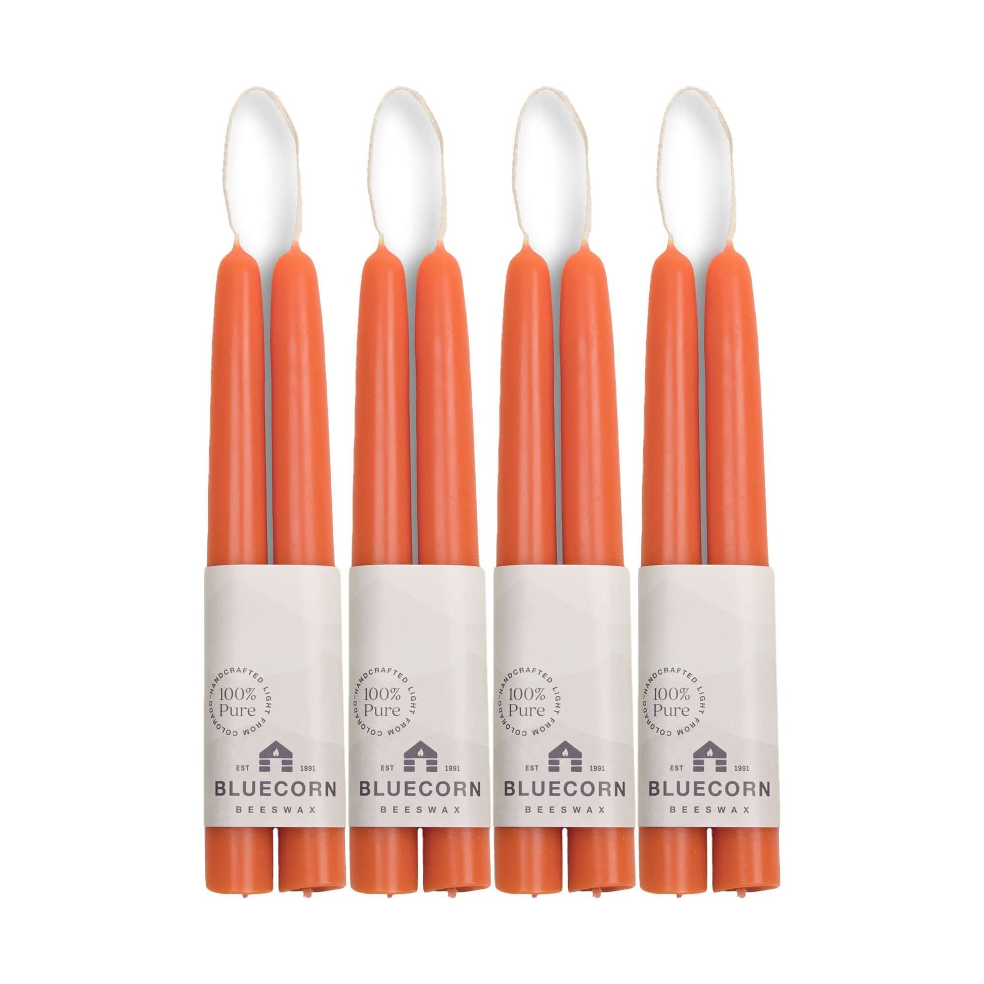 Set of five 8-inch apricot beeswax taper candles 