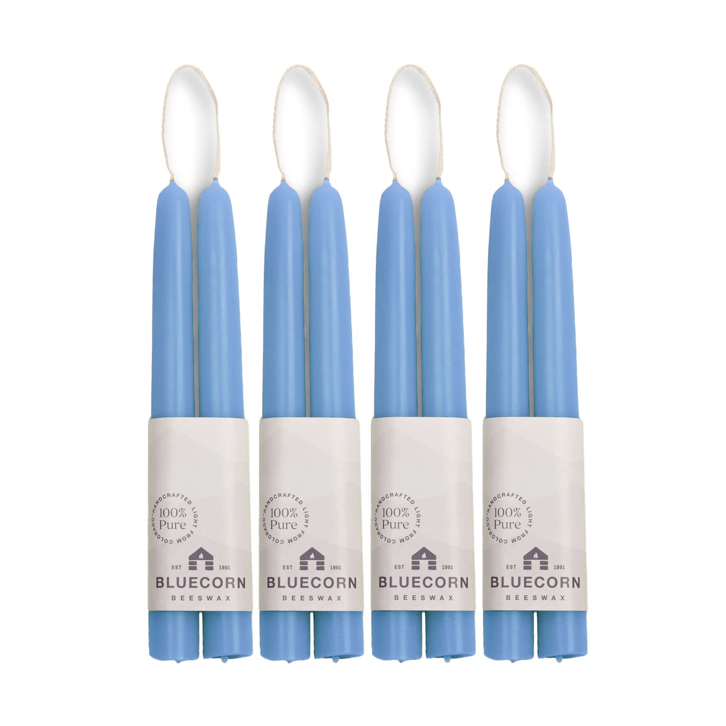 set of light blue 8-inch beeswax taper candle set
