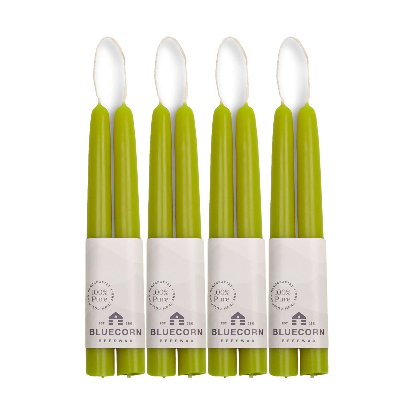 Set of 8-inch green beeswax taper candles
