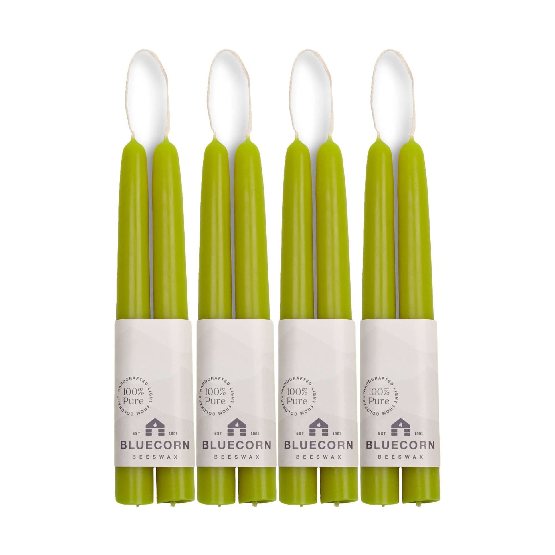 Set of 8-inch green beeswax taper candles