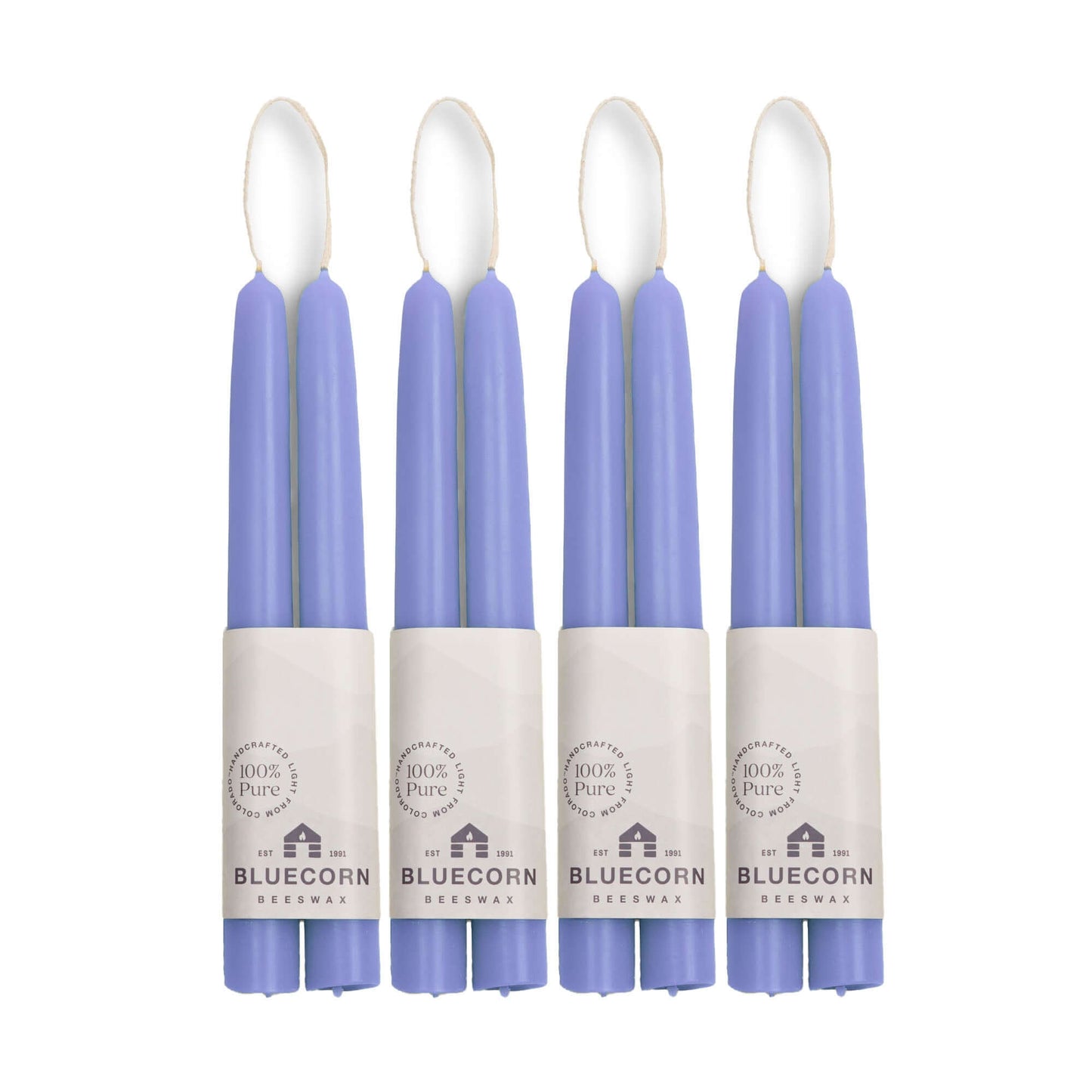 Set of 8-inch tall lilac beeswax taper candles
