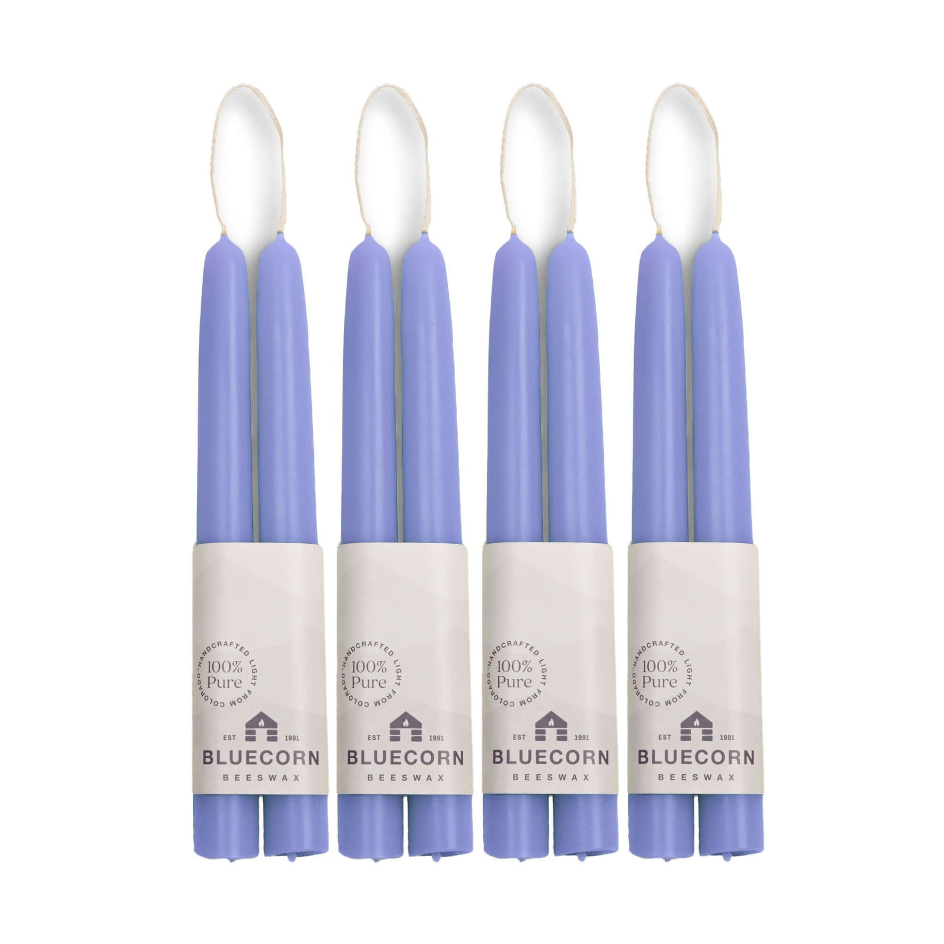 Set of 8-inch tall lilac beeswax taper candles