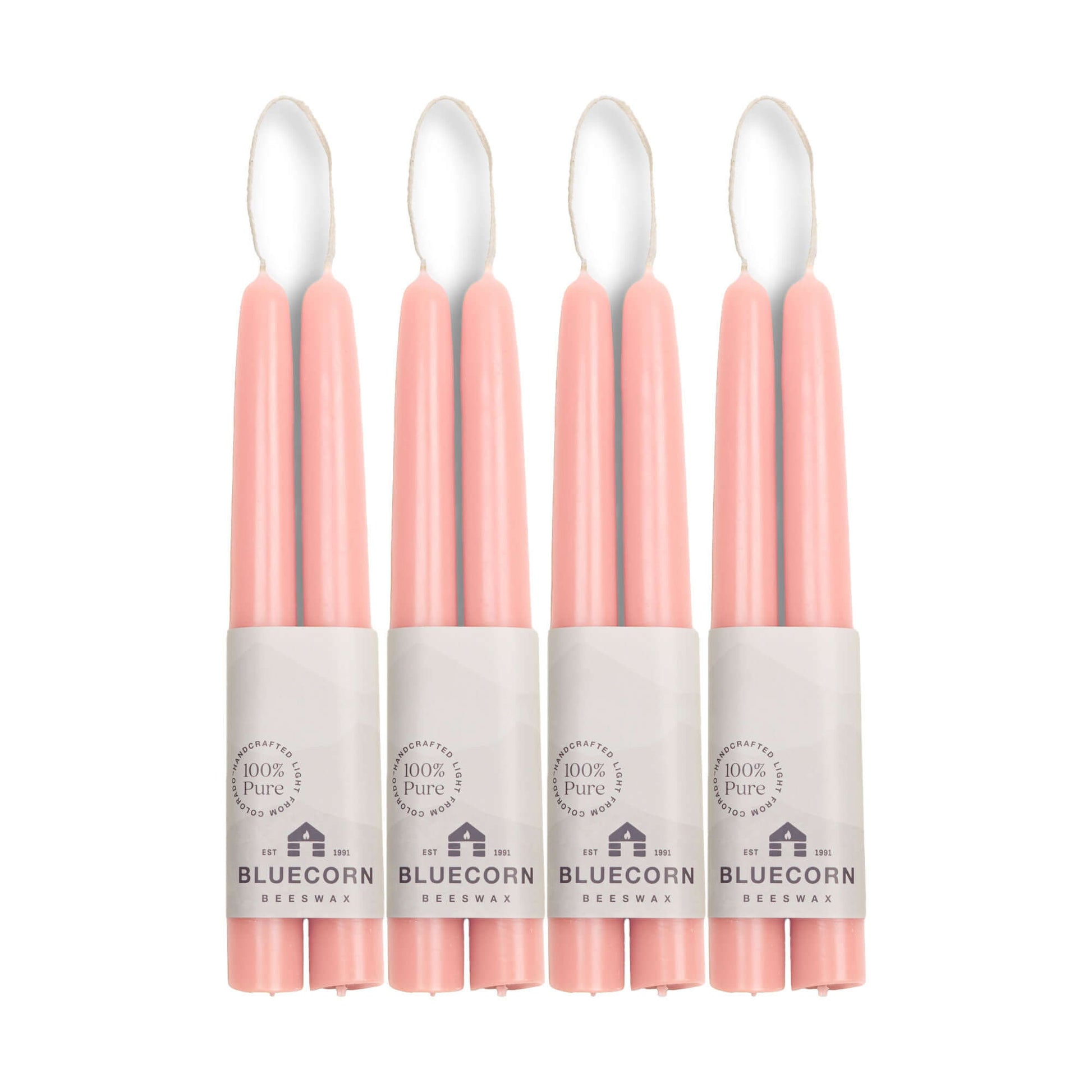 Set of four 8-inch pink beeswax taper candles 