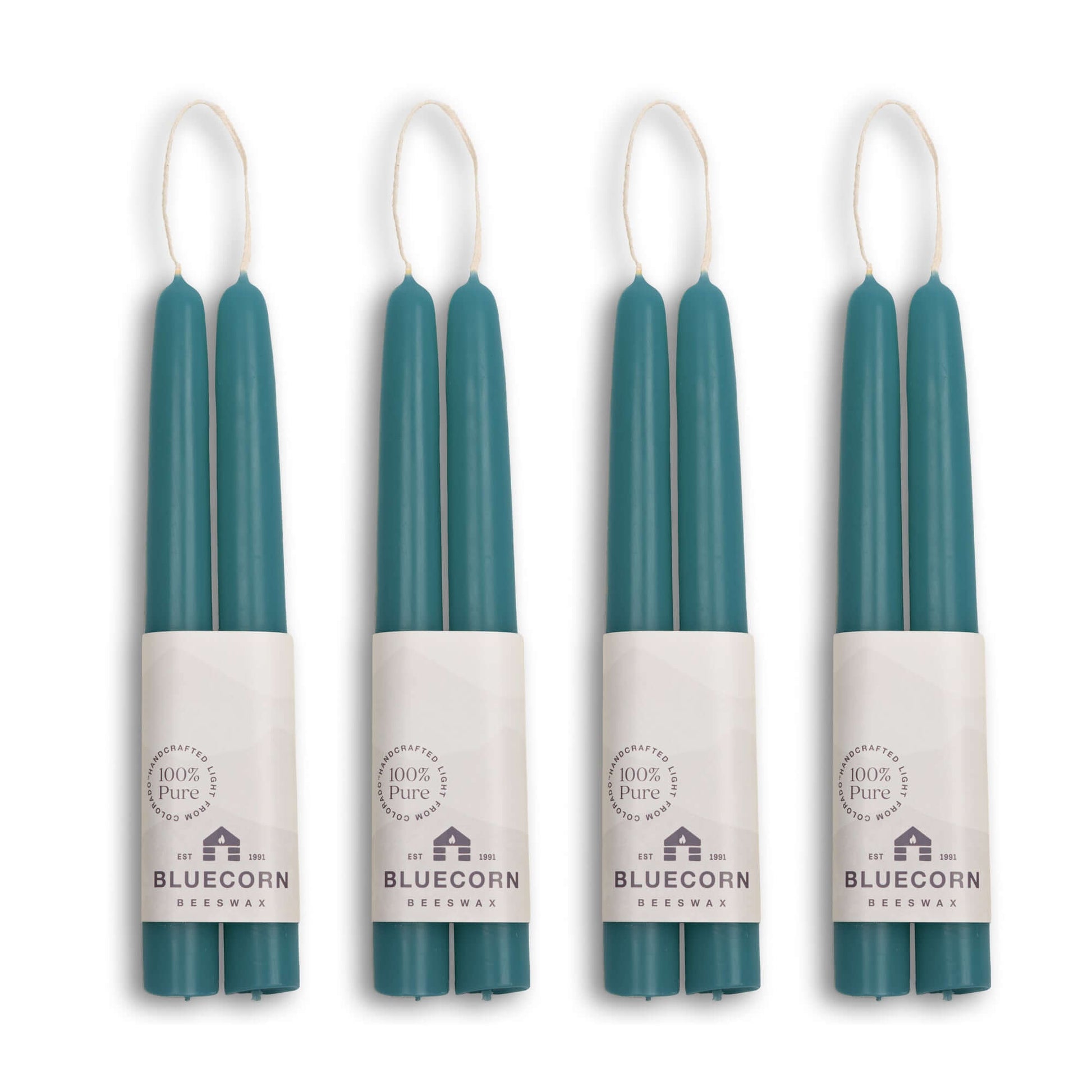 8-inch teal beeswax taper candle set