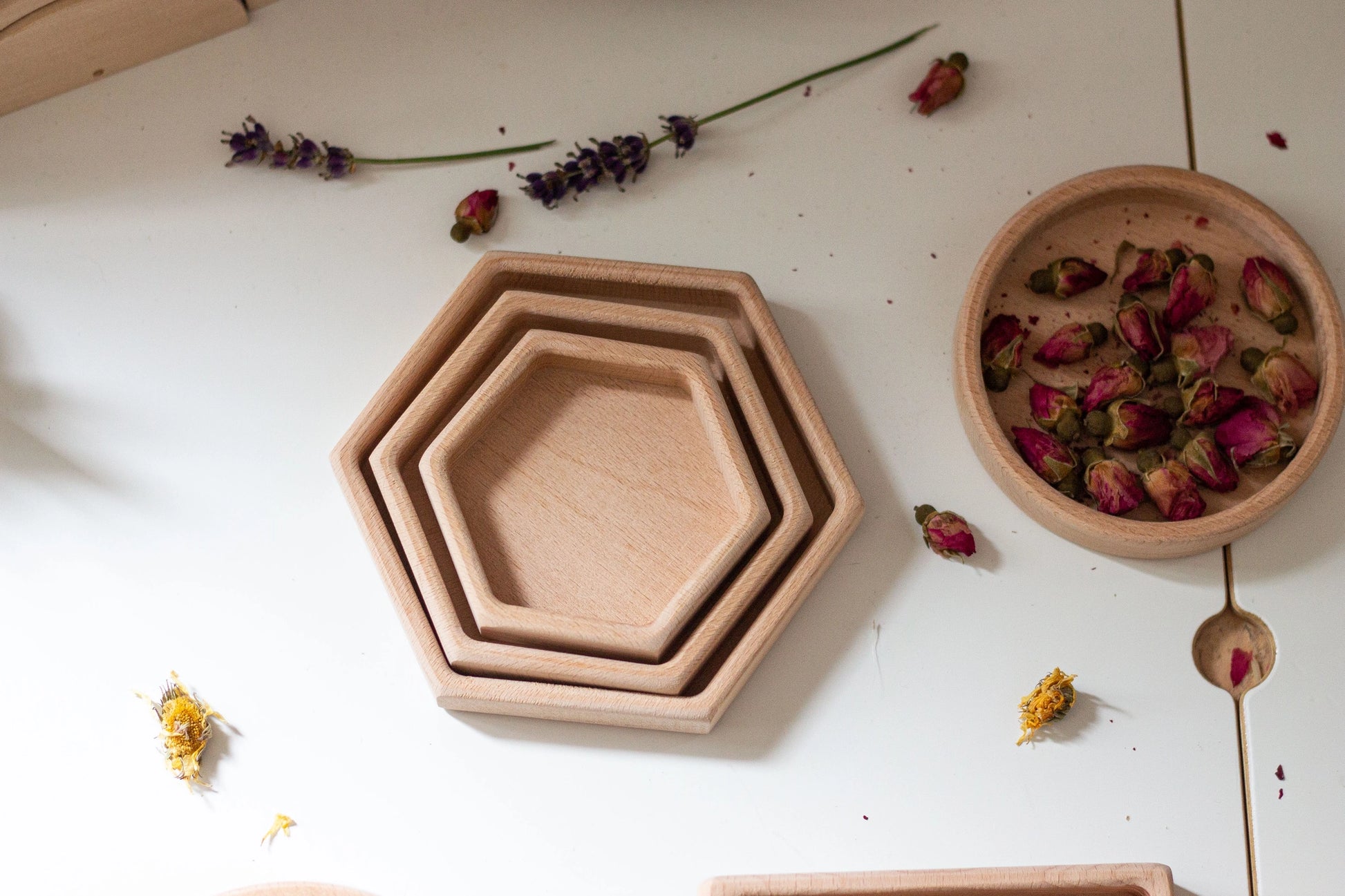 Natural Wooden Sorting Tray Set | Hexagon - Alder & Alouette