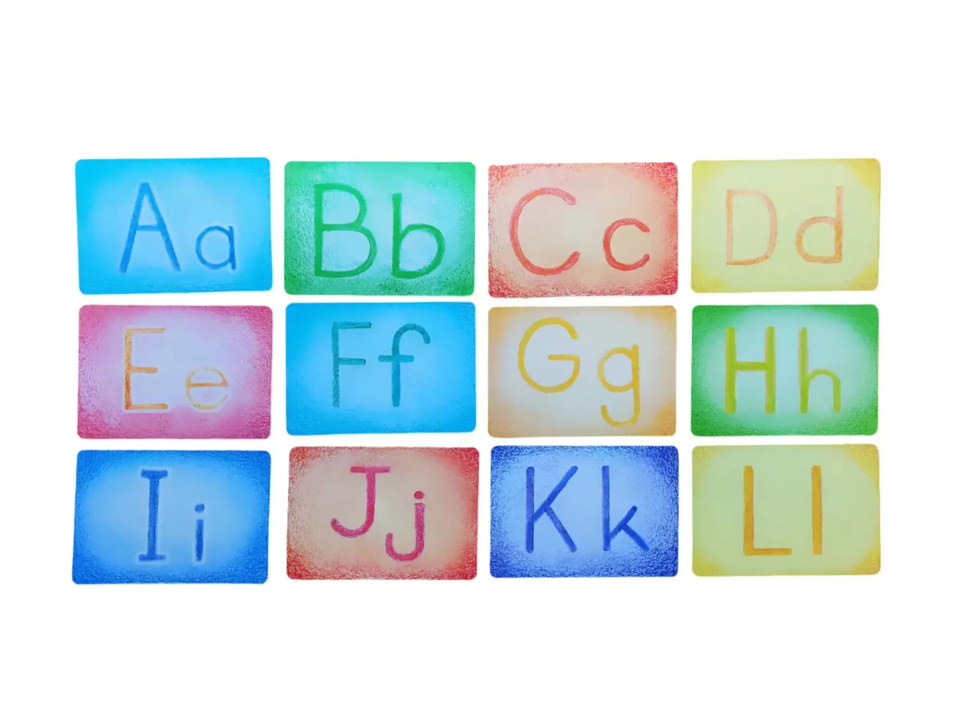 Alphabet cards with upper and lowercase letters on a white backround