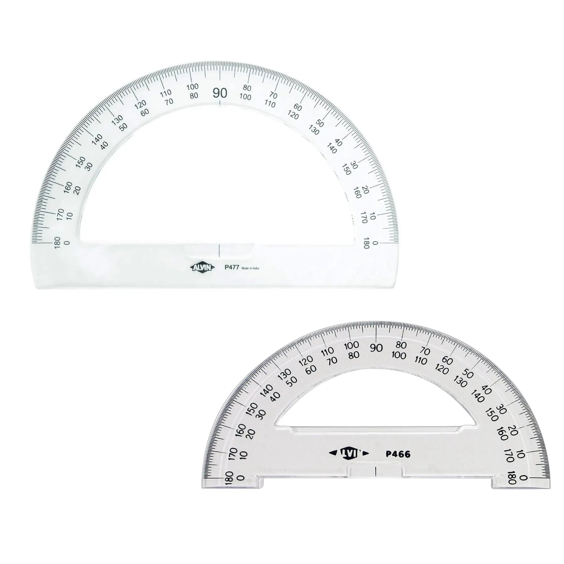 Two clear protractors on a white background