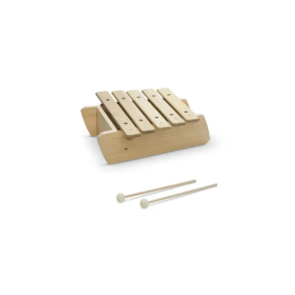 Wooden Baby Marimba xylophone with two mallets on a white background