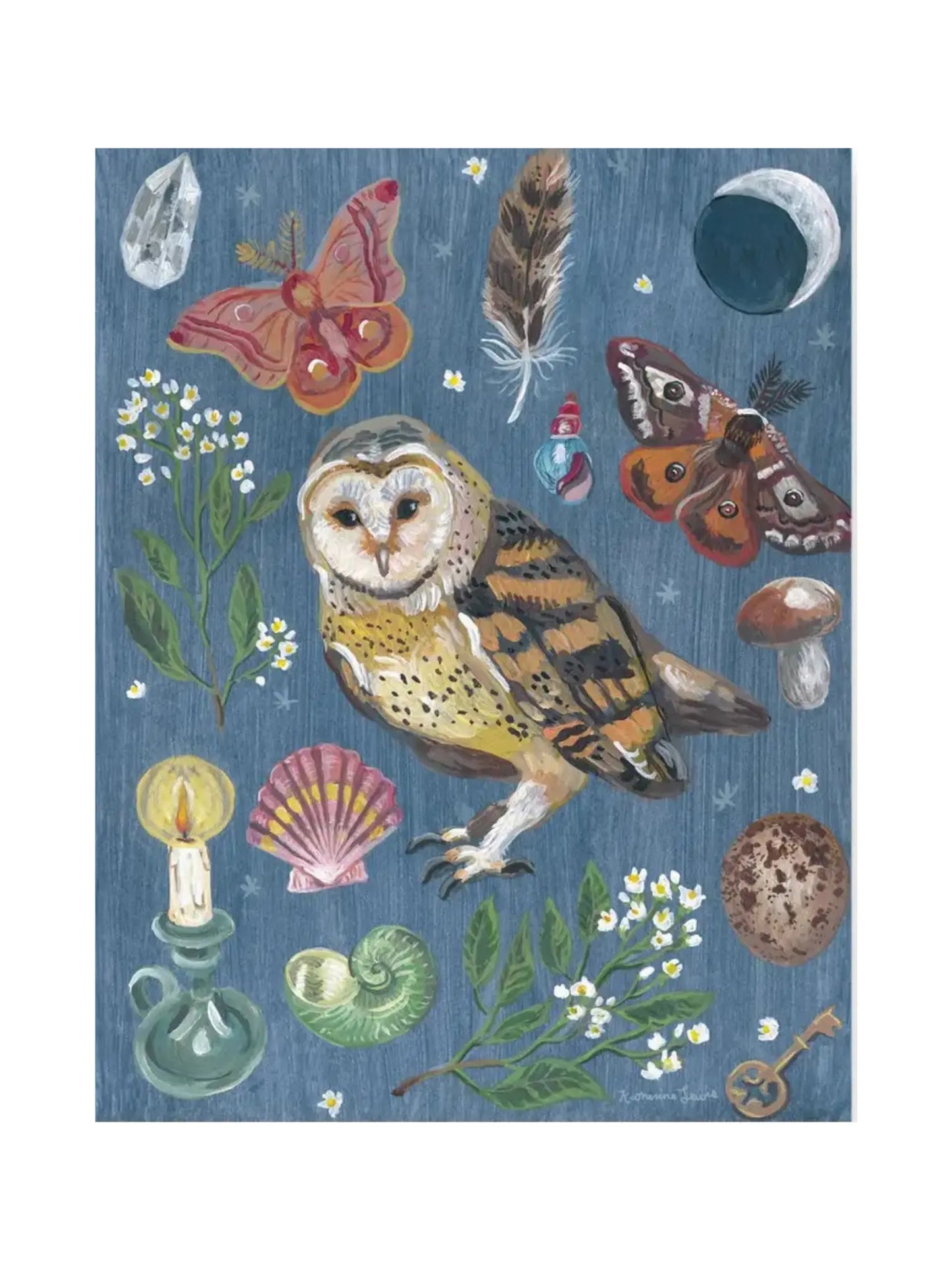 Nature-Inspired Owl Night Postcard by Ingrid Press – Woodland Night Illustration