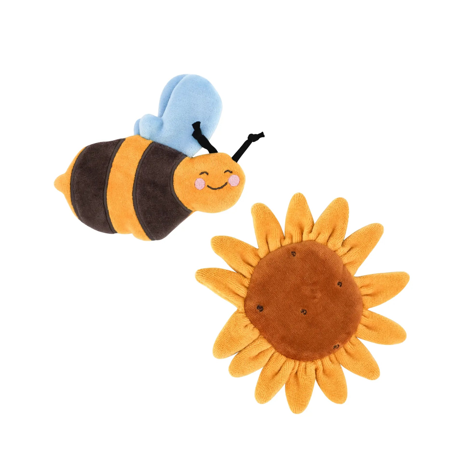 Organic cotton baby crinkle toy set – honeybee and sunflower