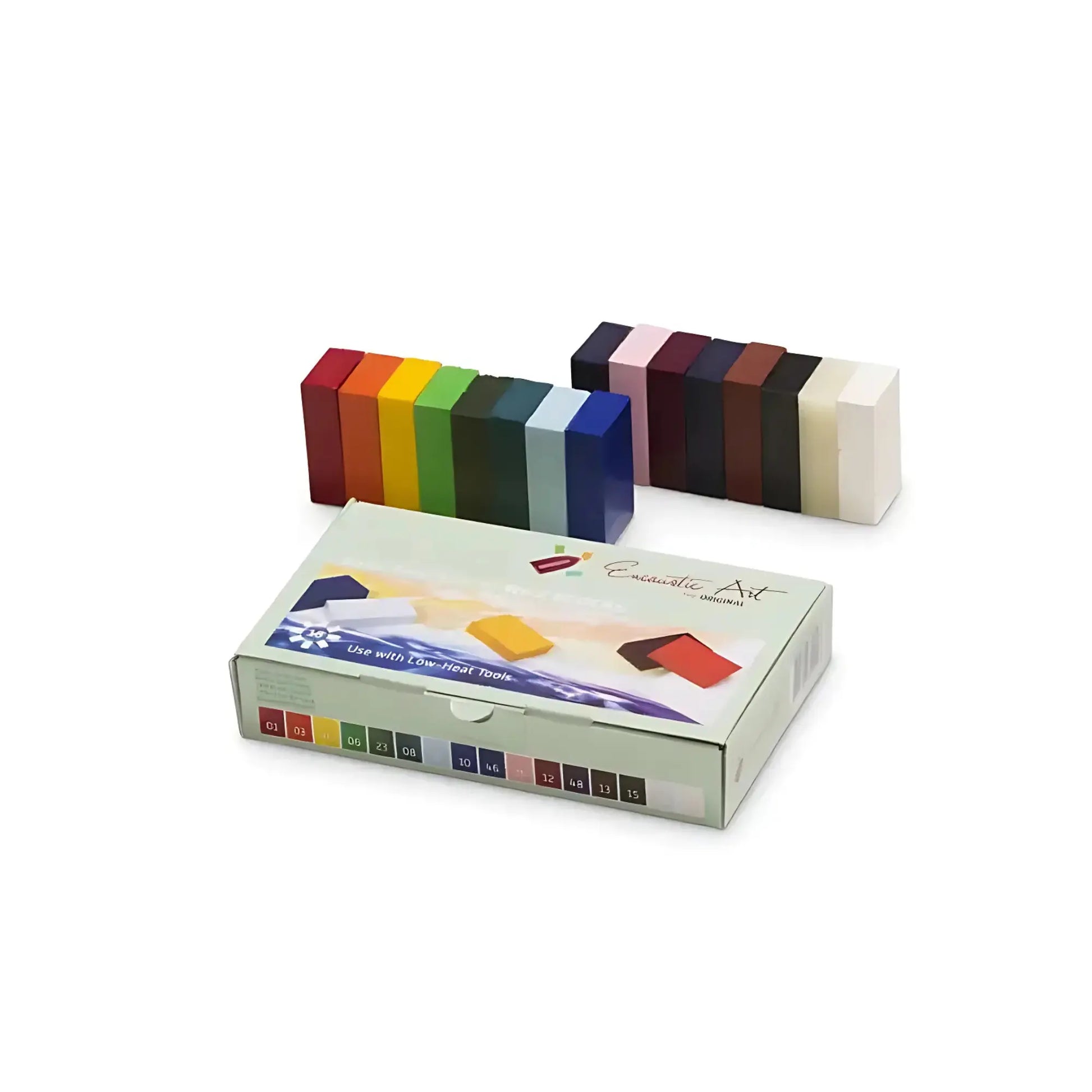 Encaustic Art Wax Block Set in the Basic Color Scheme with box on white background