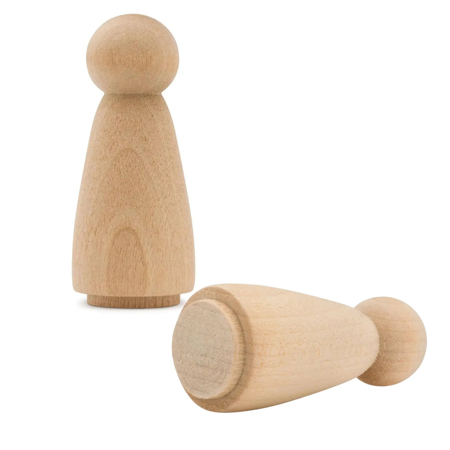 Two wooden figures on a white background