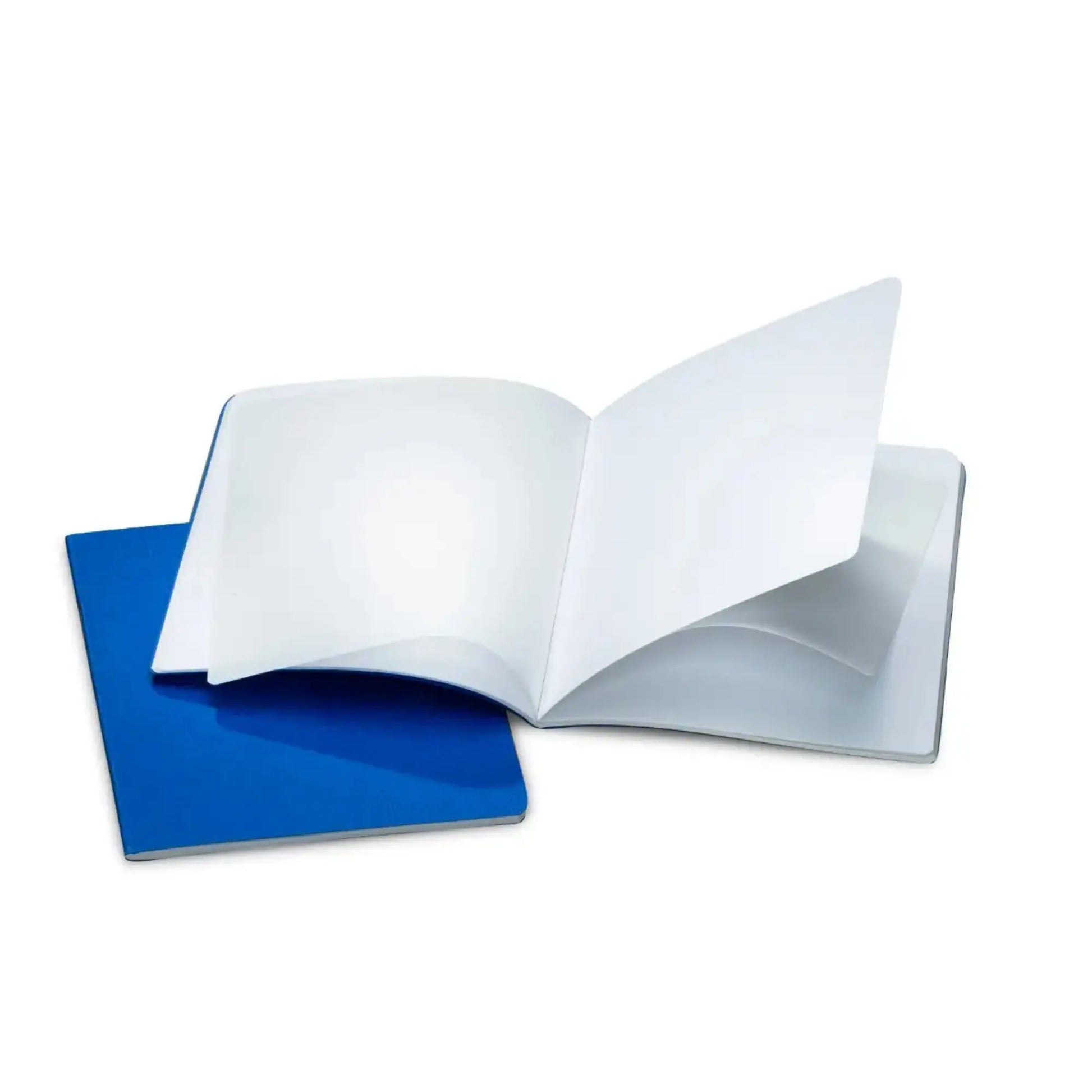 Blue Classic Waldorf Main Lesson Book portrait style, open showing blank pages