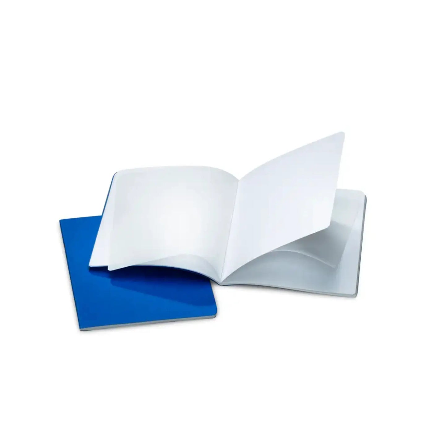 Open Waldorf Journal with white pages and a blue cover