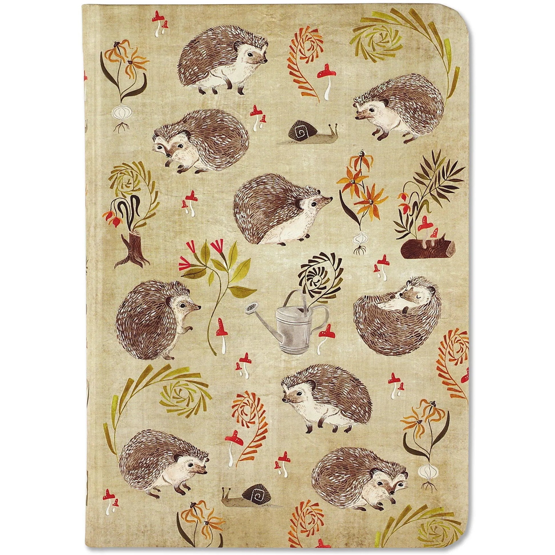 Notebook with hedgehog and floral pattern on beige background