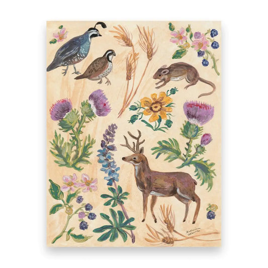 Illustration of animals and plants on a beige background