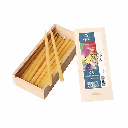 Box of beeswax candles with a Dipam brand packaging on a white background