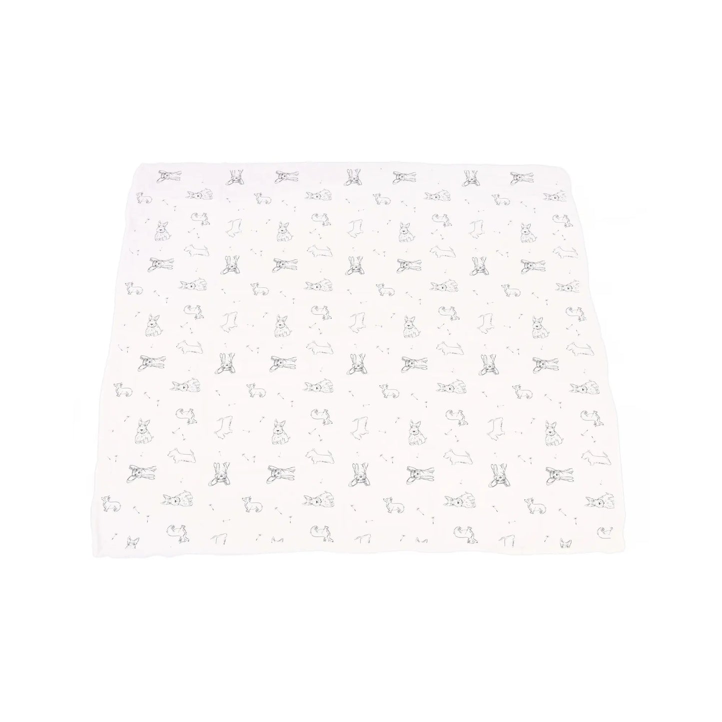 Aqua Dandelion & Puppy Bamboo Muslin Blanket Quilt | Alder & Alouette