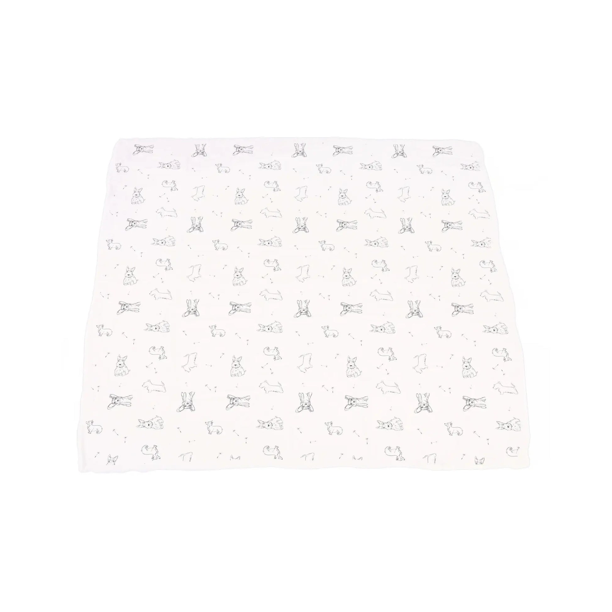 Aqua Dandelion & Puppy Bamboo Muslin Blanket Quilt | Alder & Alouette