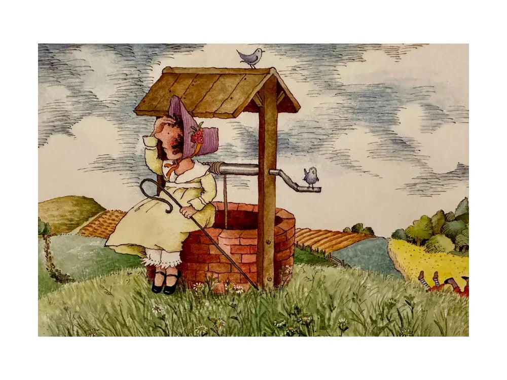 Illustration of Little Bo Peep at Jack and Jill's well