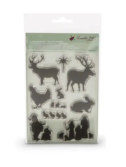 Packaged clear stamp set with animal designs on a white background