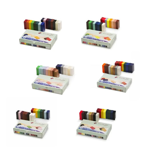 Set of curated encaustic art wax block sets on a white background