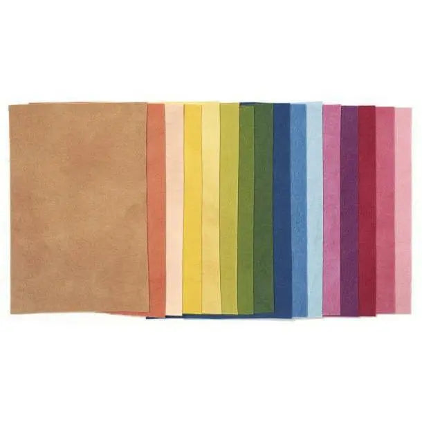 Colorful assortment of Organic Plant Dyed Felt Sheets on a white background