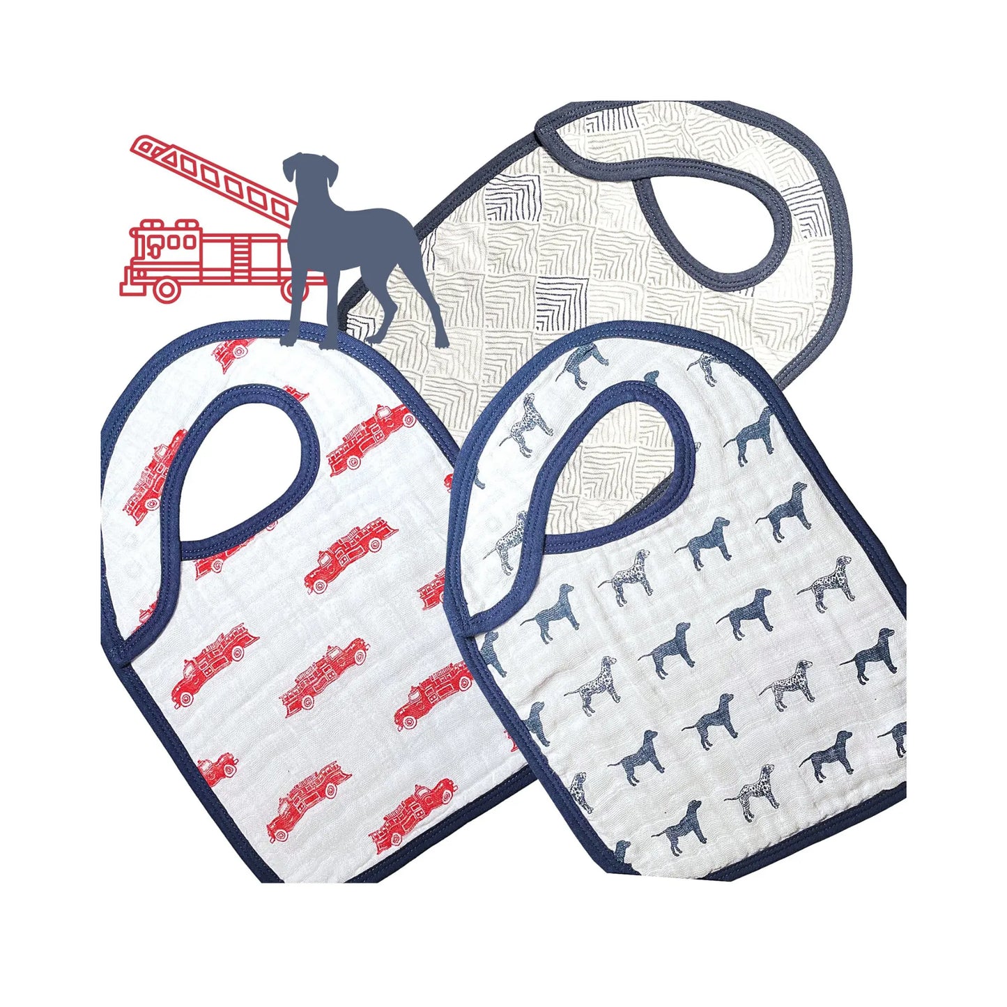 Firetruck Dalmatian Bamboo Bib Set – Soft Baby Bibs | Alder & Alouette
