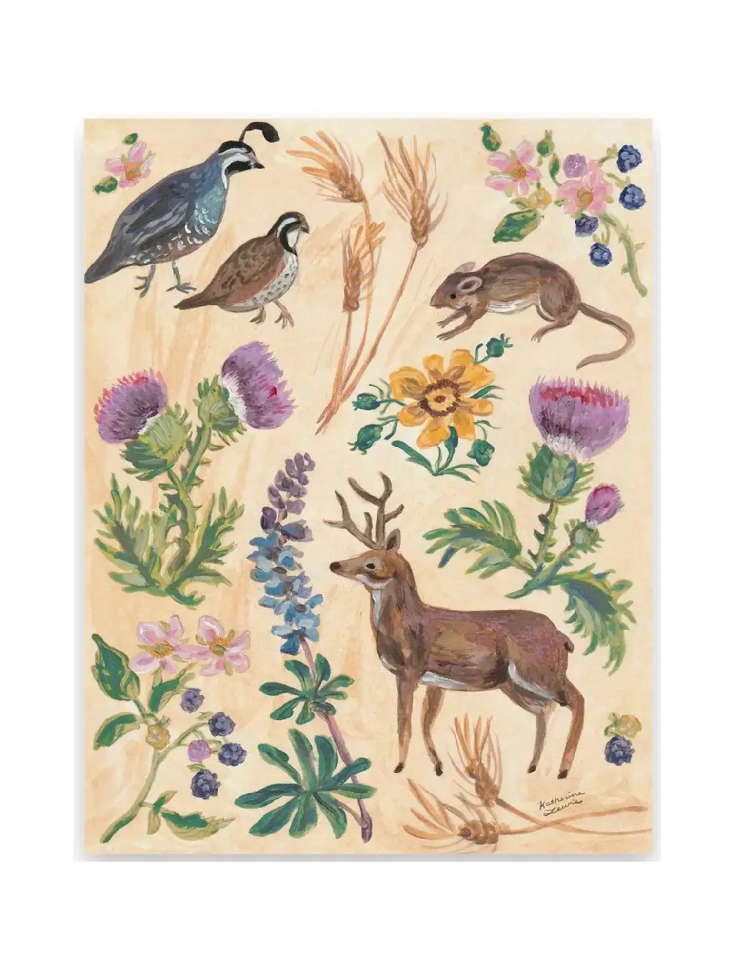Illustration of animals and plants on a beige background