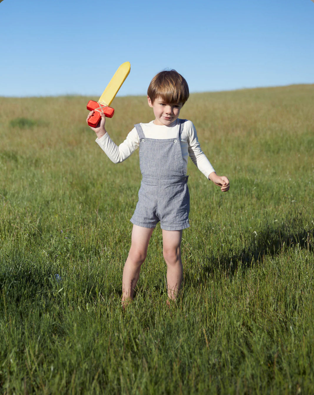 Child in a Grassy Meadow playing with a Soft Sword - Silk + Foam